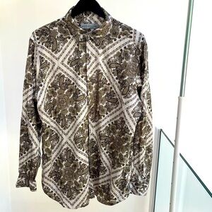 ETRO Men’s Cotton button down shirt white brown paisley XXL